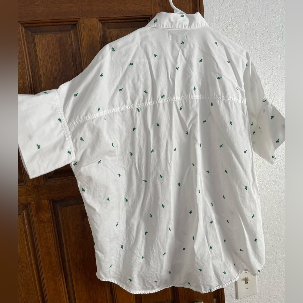 Madewell White Button-Up Shirt with Green Embroidery - Picture 4 of 6